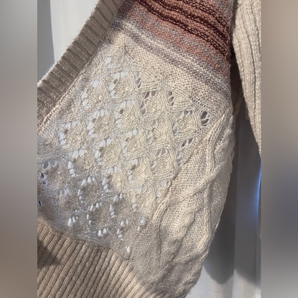 Anthropologie NWT Cream and Brown Pilcro Jemma Cable Knit Cardigan Size XS/S - Picture 5 of 13